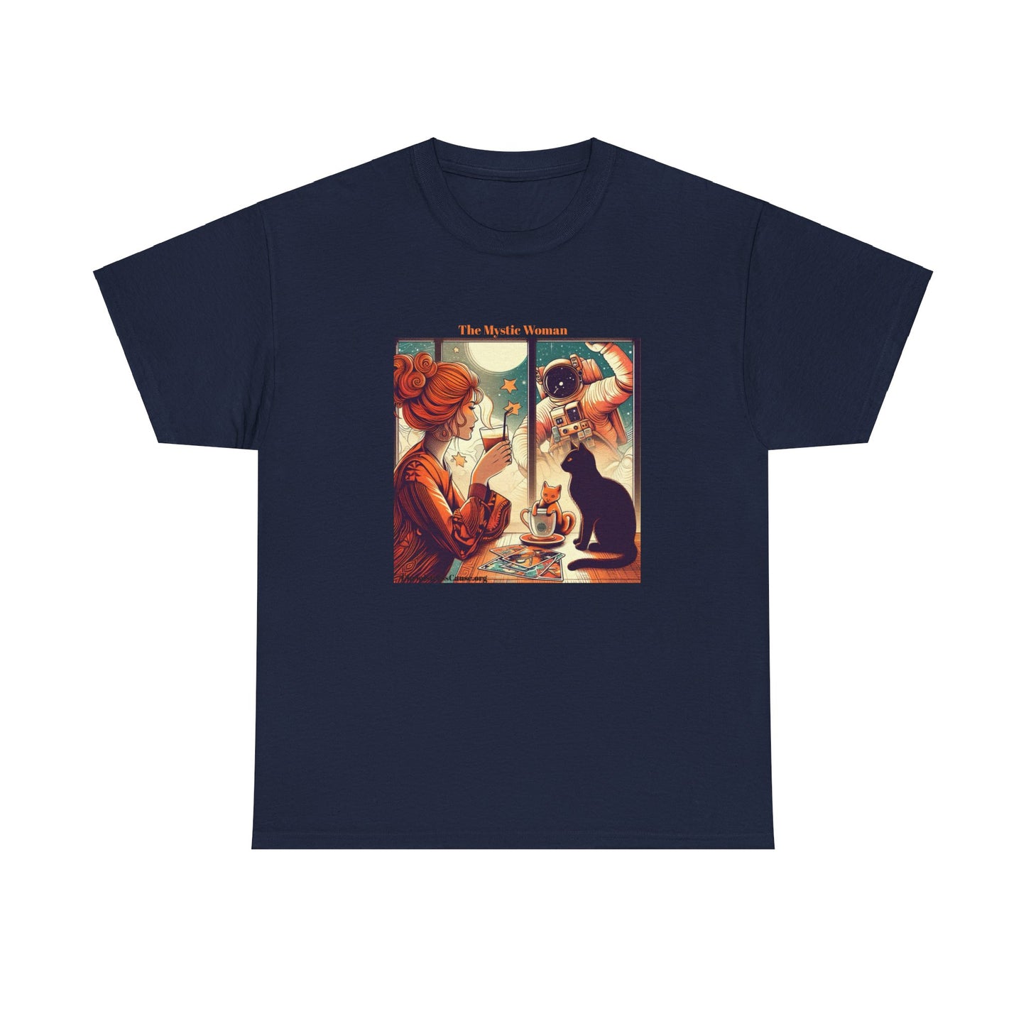 Unisex Heavy Cotton Tee (Orange/Black Cat Tarot)