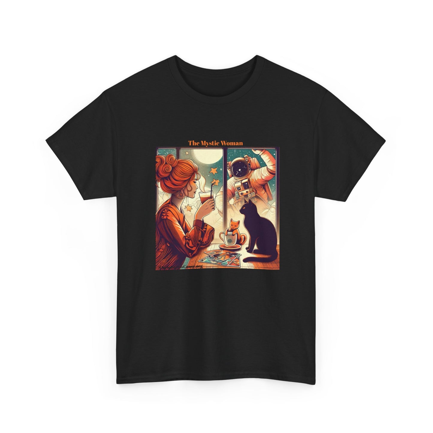 Unisex Heavy Cotton Tee (Orange/Black Cat Tarot)