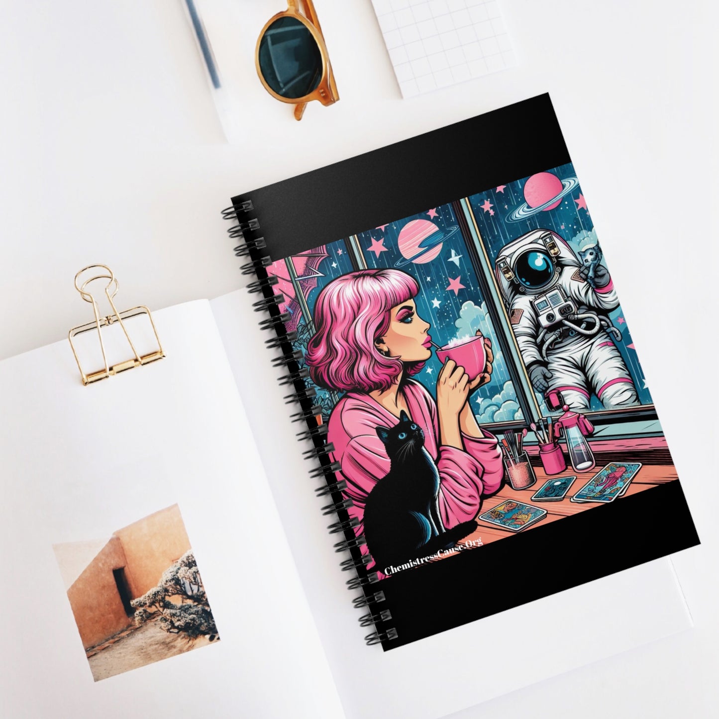 Spiral Notebook - Ruled Line (Astronaut Tarot - Pink)