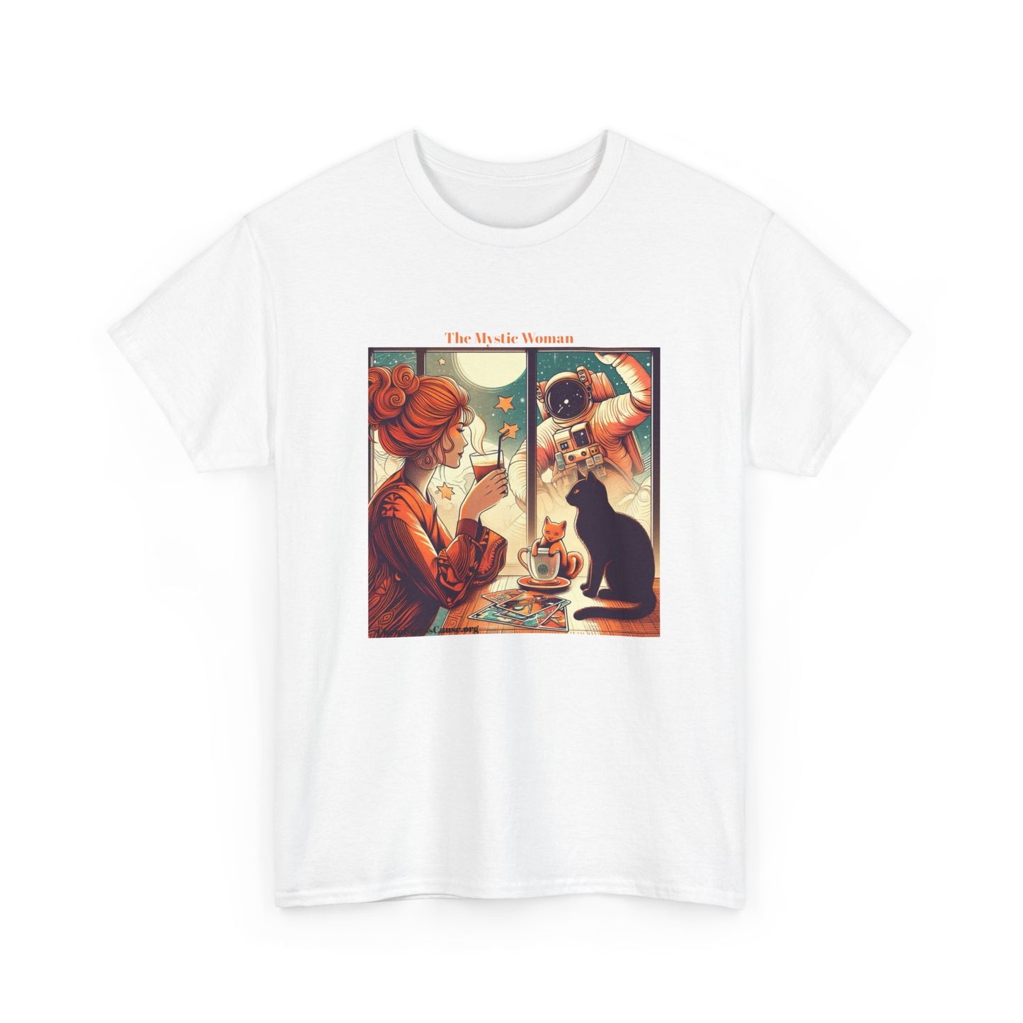 Unisex Heavy Cotton Tee (Orange/Black Cat Tarot)